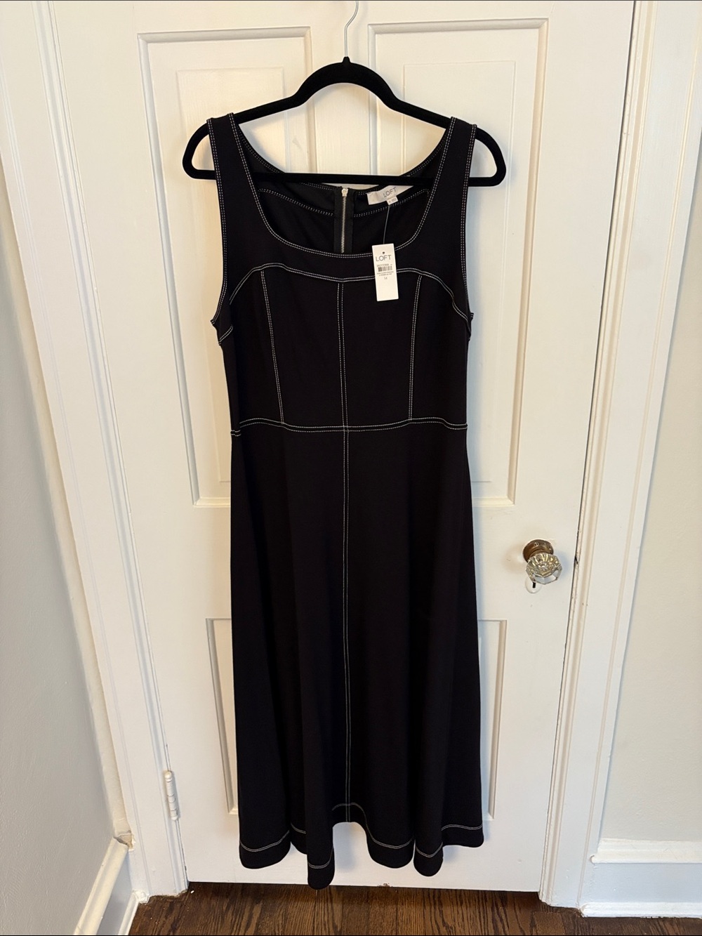 NWT LOFT Black Sleeveless Dress with White Contrast Stitching